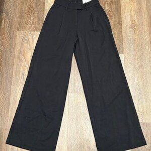 NWT AE AMERICAN EAGLE Curvy Wide Leg High Rise Trousers Black Size 000 23”